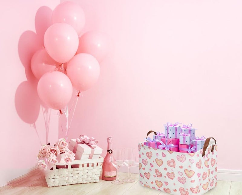 ESSME Rectangular Pink Basket Gift Storage Box,Heart Storage Bins Organizer with Handles for Girls Room Decor, Valentine's Day Basket,Shelf Basket,Toy Organizer(Dreamy Heart) - Image 5